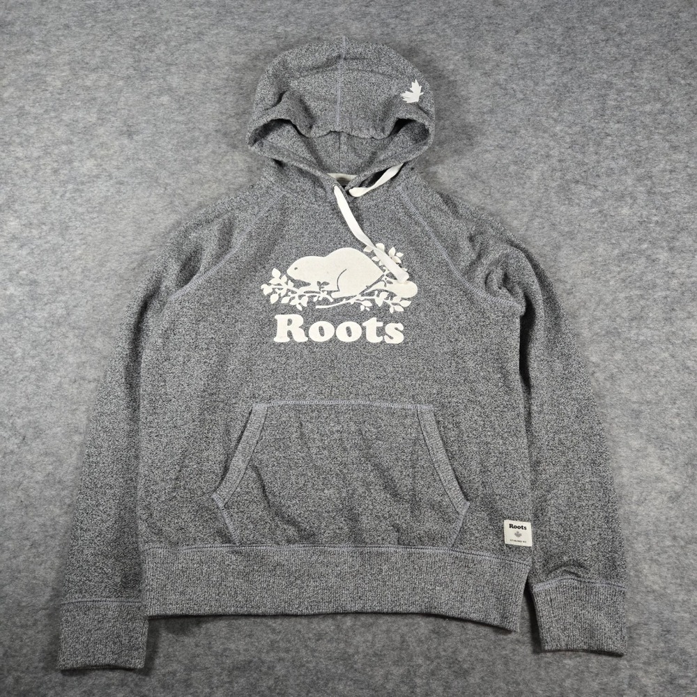 Roots Womens Grey Salt and Pepper Logo Pullover Hoodie Medium